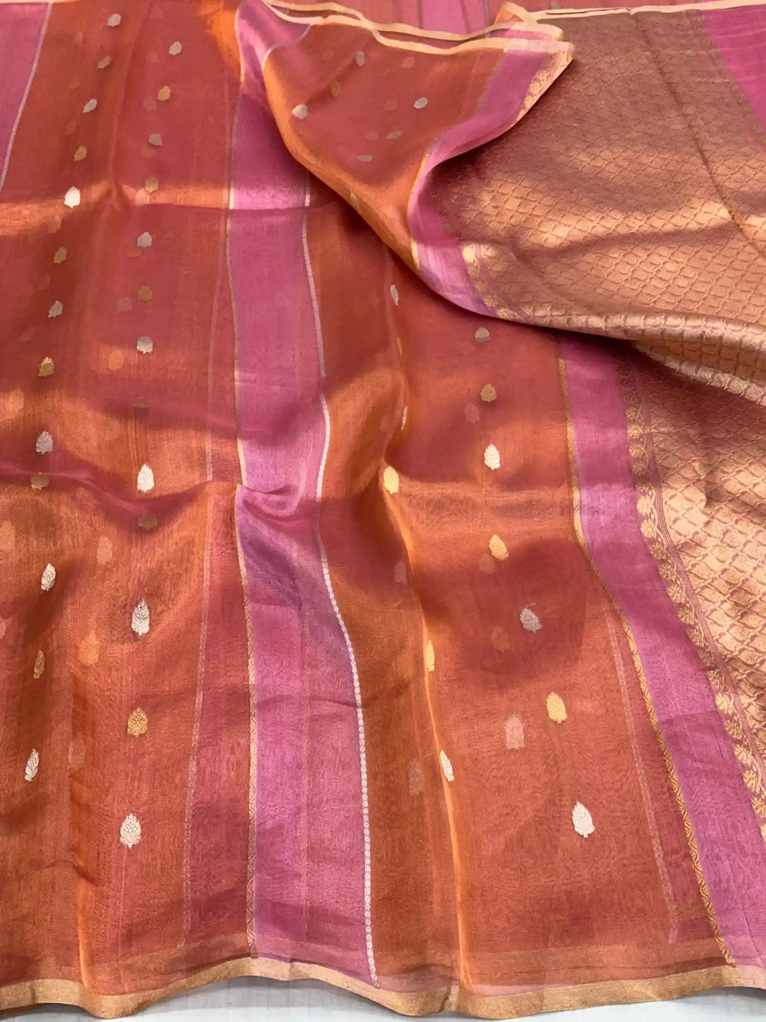 Multicoloured Handwoven Pure Tissue Silk Saree