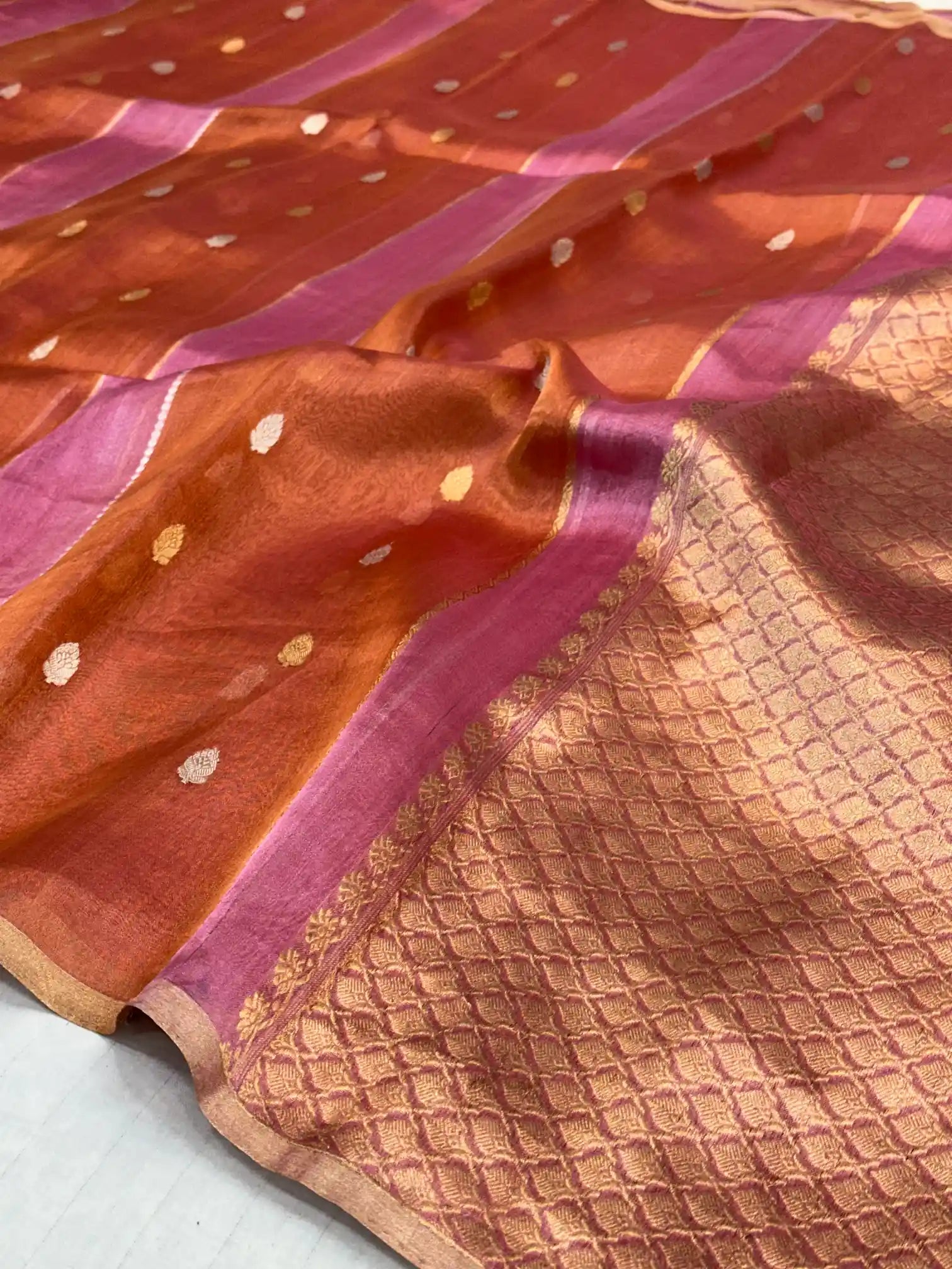 Multicoloured Handwoven Pure Tissue Silk Saree