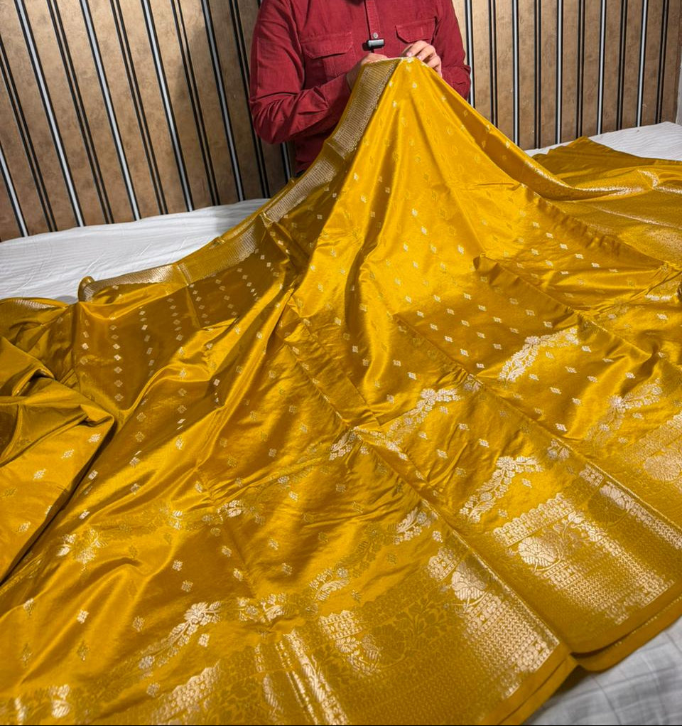 Mustard Gold Banana Silk Heritage Weave Banarasi Saree