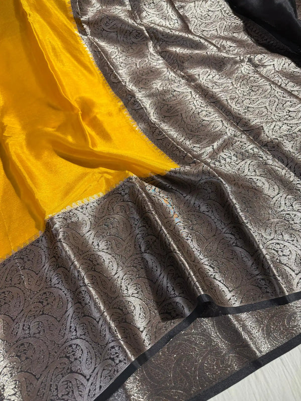 Mustard Warm Silk Zari Embossed Weave Banarasi Saree