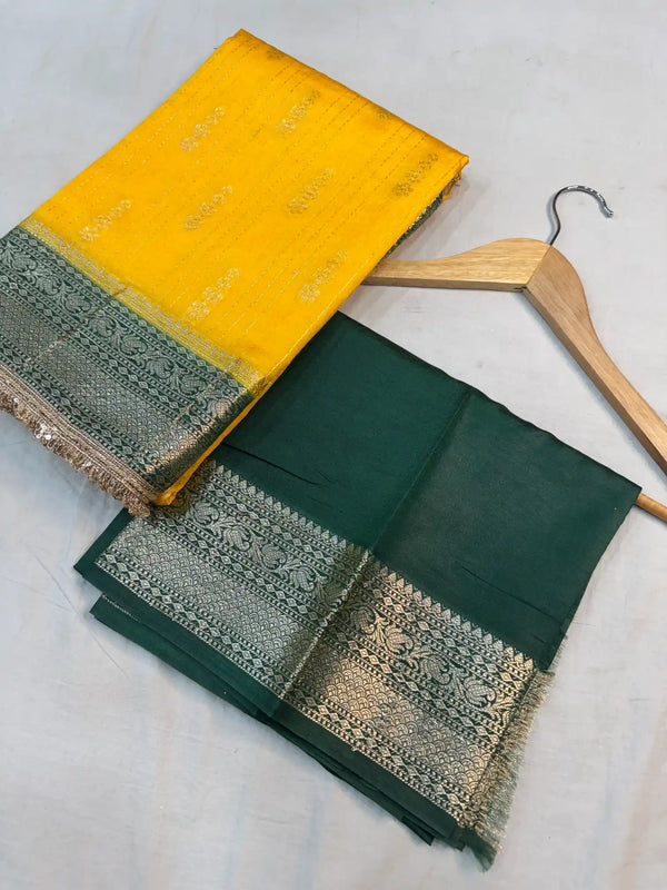 Mustard Yellow Eccentric Chiniya Silk Designer Banarasi Saree