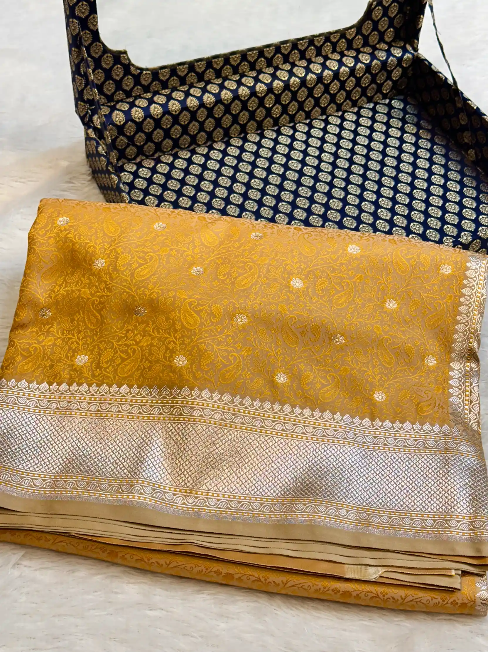 Mustard Yellow Intricate Mashru Katan Silk Tanchoi Banarasi Saree