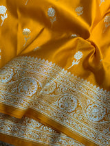 Mustard Yellow Mashru Katan Banarasi Saree with Zari Buti