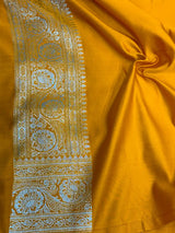 Mustard Yellow Mashru Katan Banarasi Saree with Zari Buti