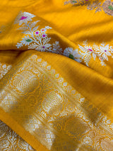 Mustard Yellow Meenakari Leheriya Chiniya Silk Saree