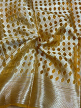 Mustard Yellow Pure Tissue Silk Banarasi Saree