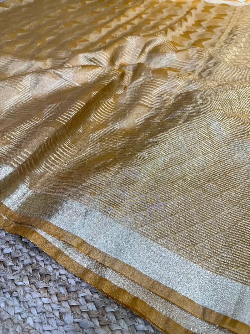 Mustard Yellow Soft Tissue Abstract Weave Saree