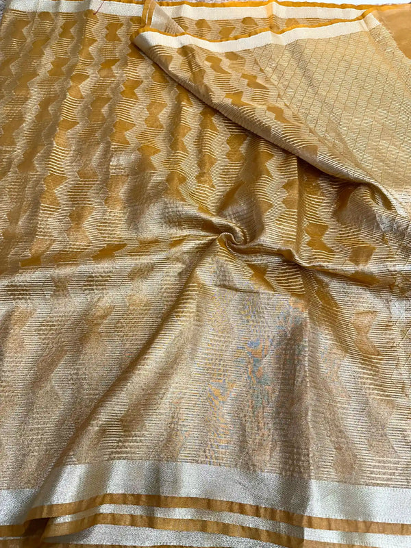 Mustard Yellow Soft Tissue Abstract Weave Saree