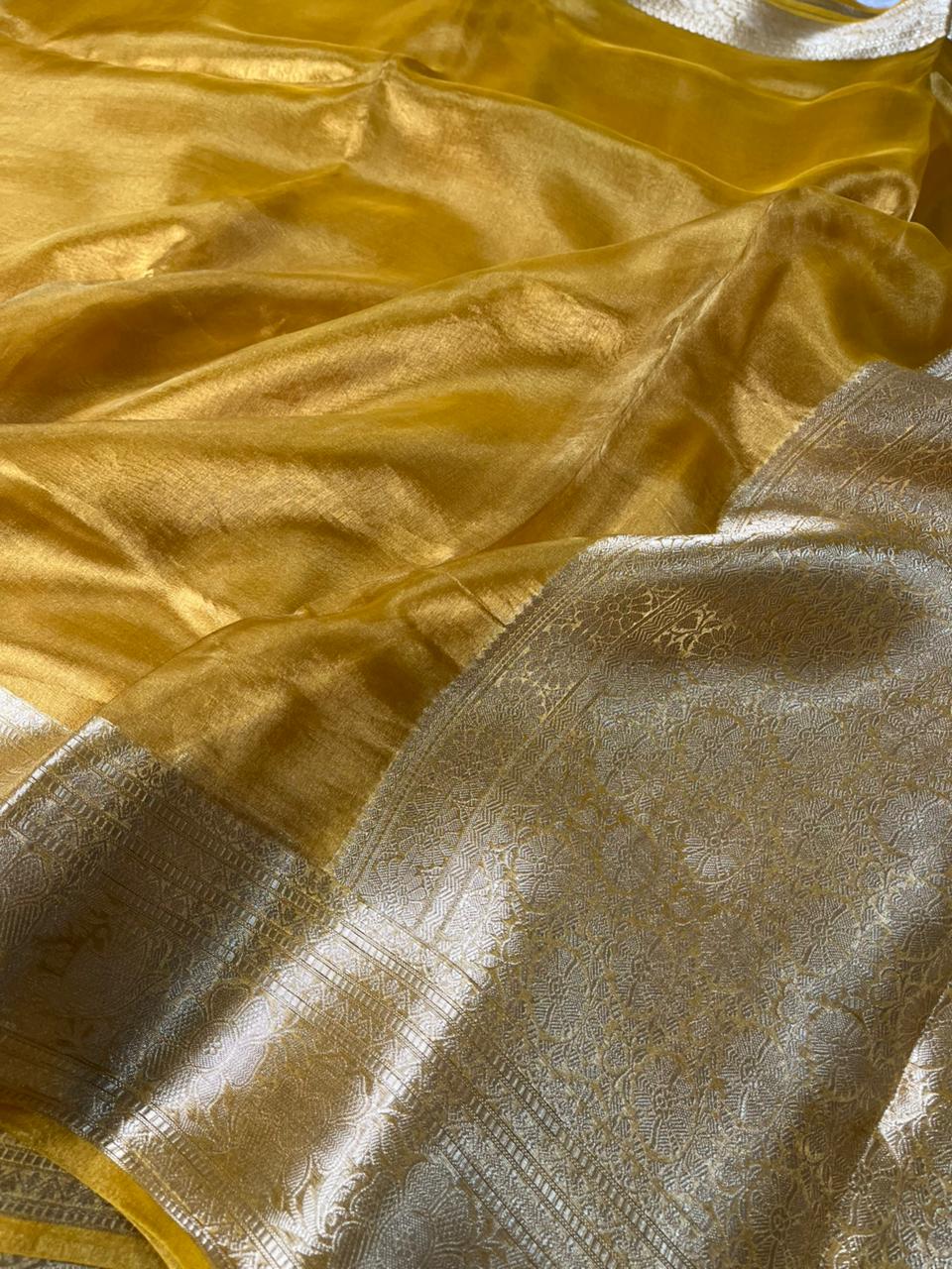 Mustard Colour Pure Banarasi Tissue Silk Banarasi Saree
