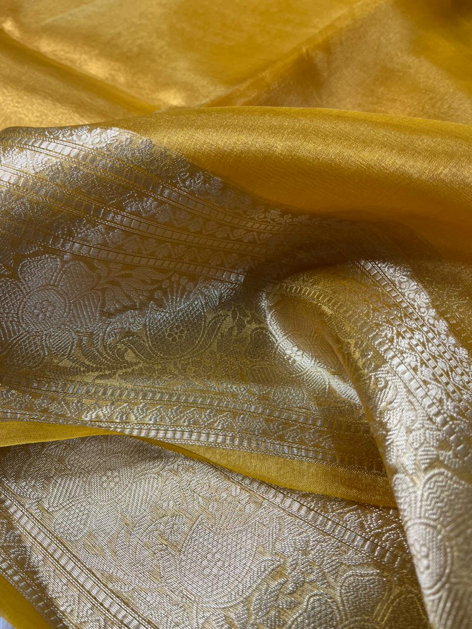 Mustard Colour Pure Banarasi Tissue Silk Banarasi Saree