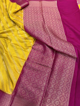 Mustard Warm Silk Zari Stripes Banarasi Saree