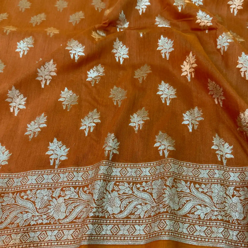 Mustard Yellow Buta Munga Silk Banarasi Saree