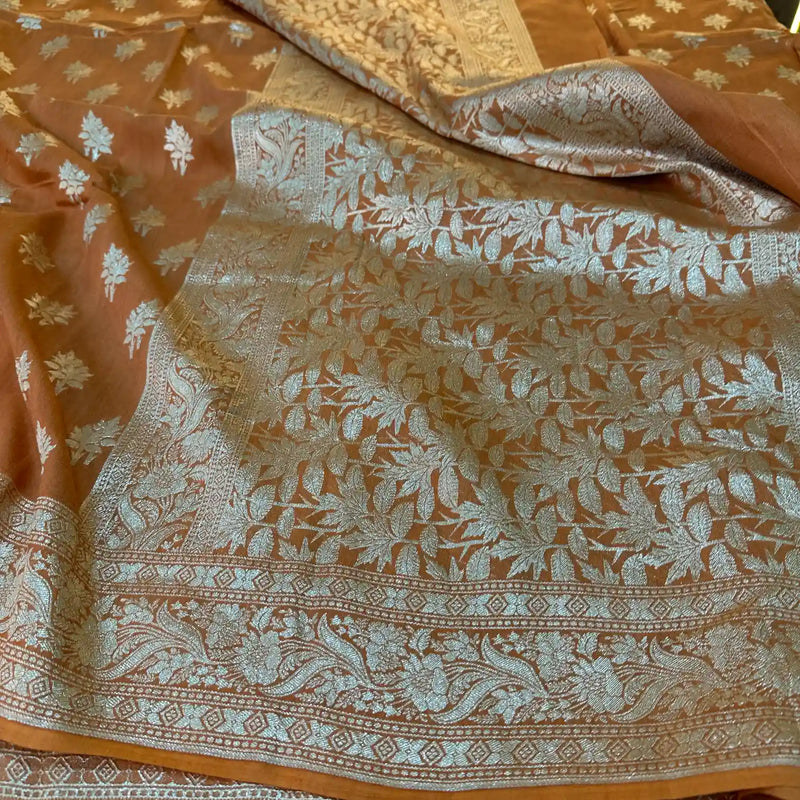 Mustard Yellow Buta Munga Silk Banarasi Saree