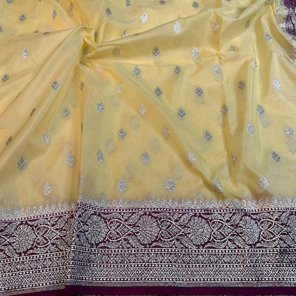 Mustard Yellow Georgette Katan Silk Khaddi Banarasi Saree