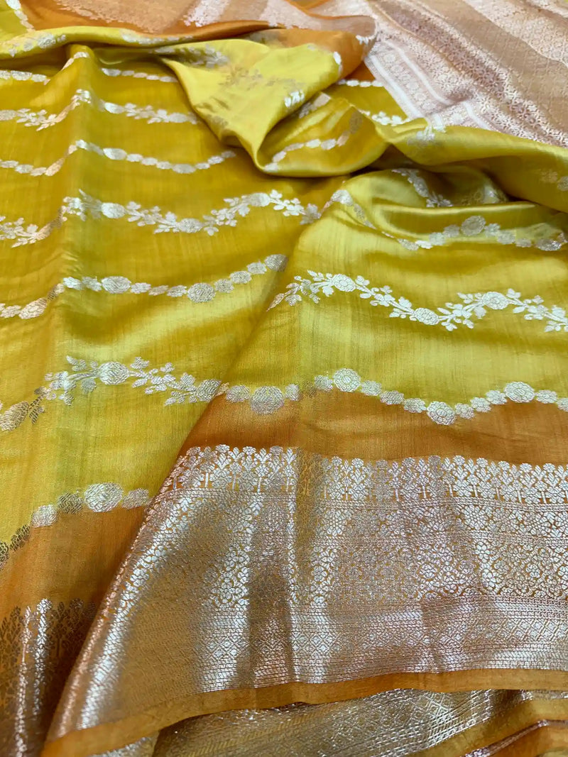 Mustard Yellow Pure Chiniya Silk Banarasi Saree