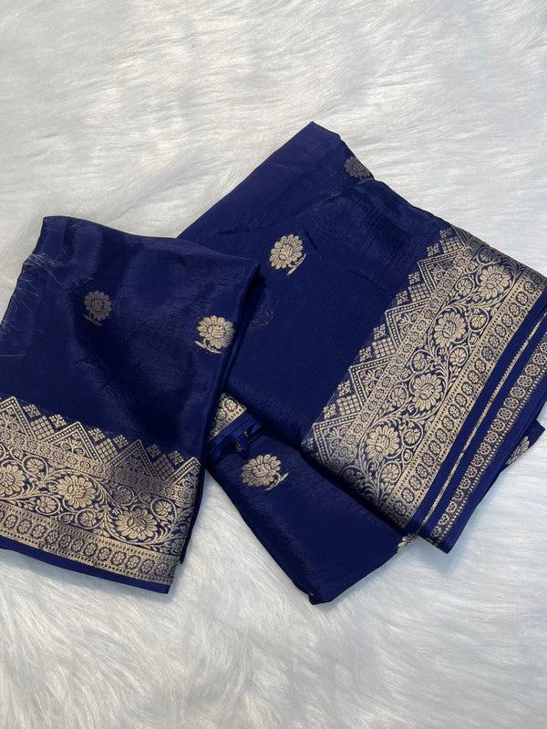 Navy Blue Colour Premium Viscose Crepe Silk Banarasi Saree