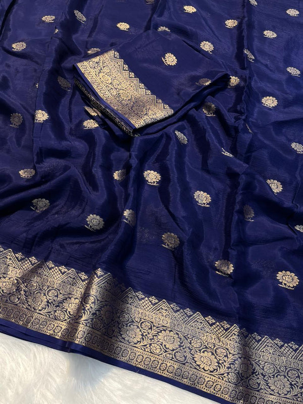 Navy Blue Colour Premium Viscose Crepe Silk Banarasi Saree