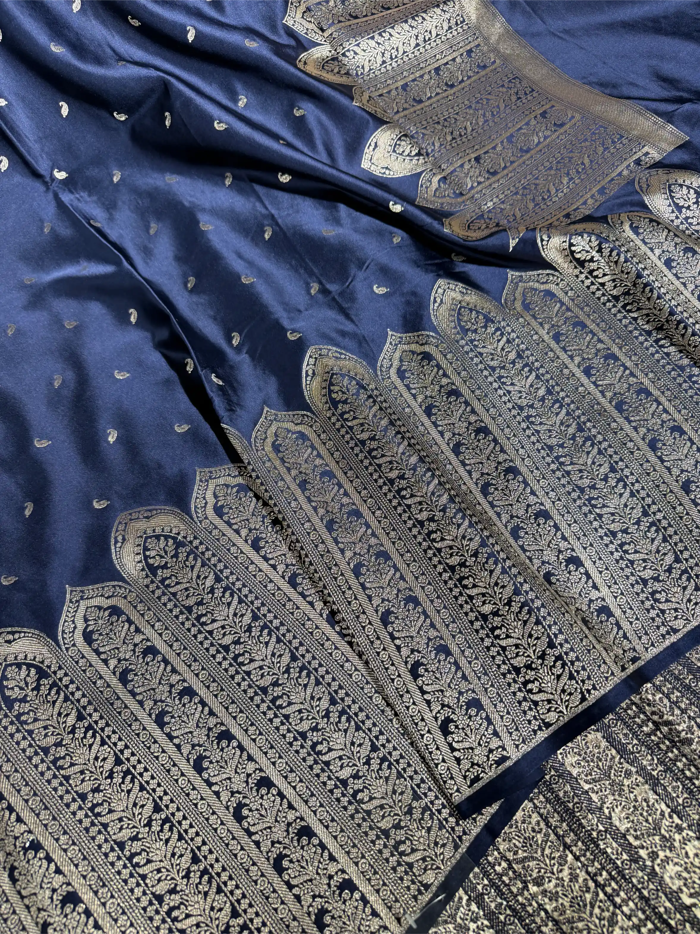 Navy Blue Heritage Mashru Katan Banarasi Saree