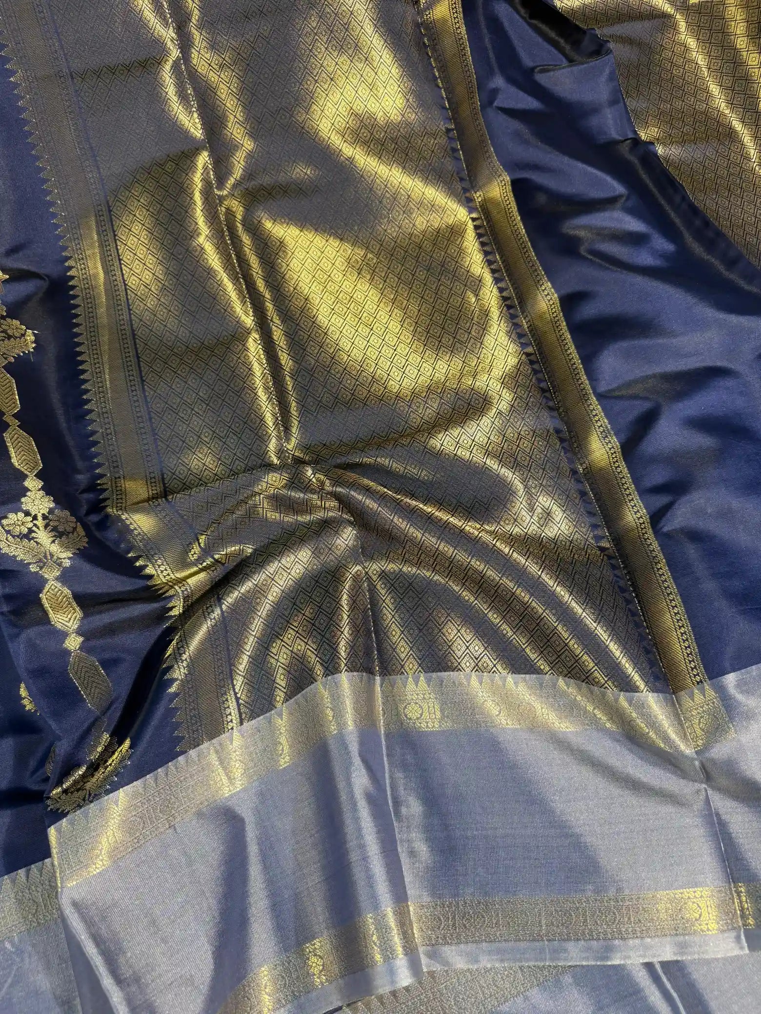 Navy blue heritage semi Katan silk Banarasi saree