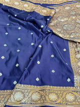 Navy Blue Premium Mashru Katan Banarasi Meenakari Saree