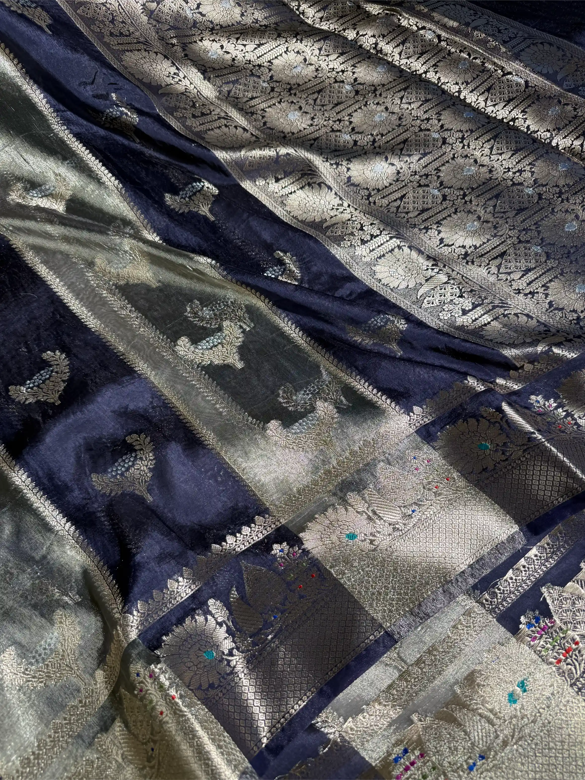 Navy Blue Rare Chinia Tissue Heritage Banarasi Saree