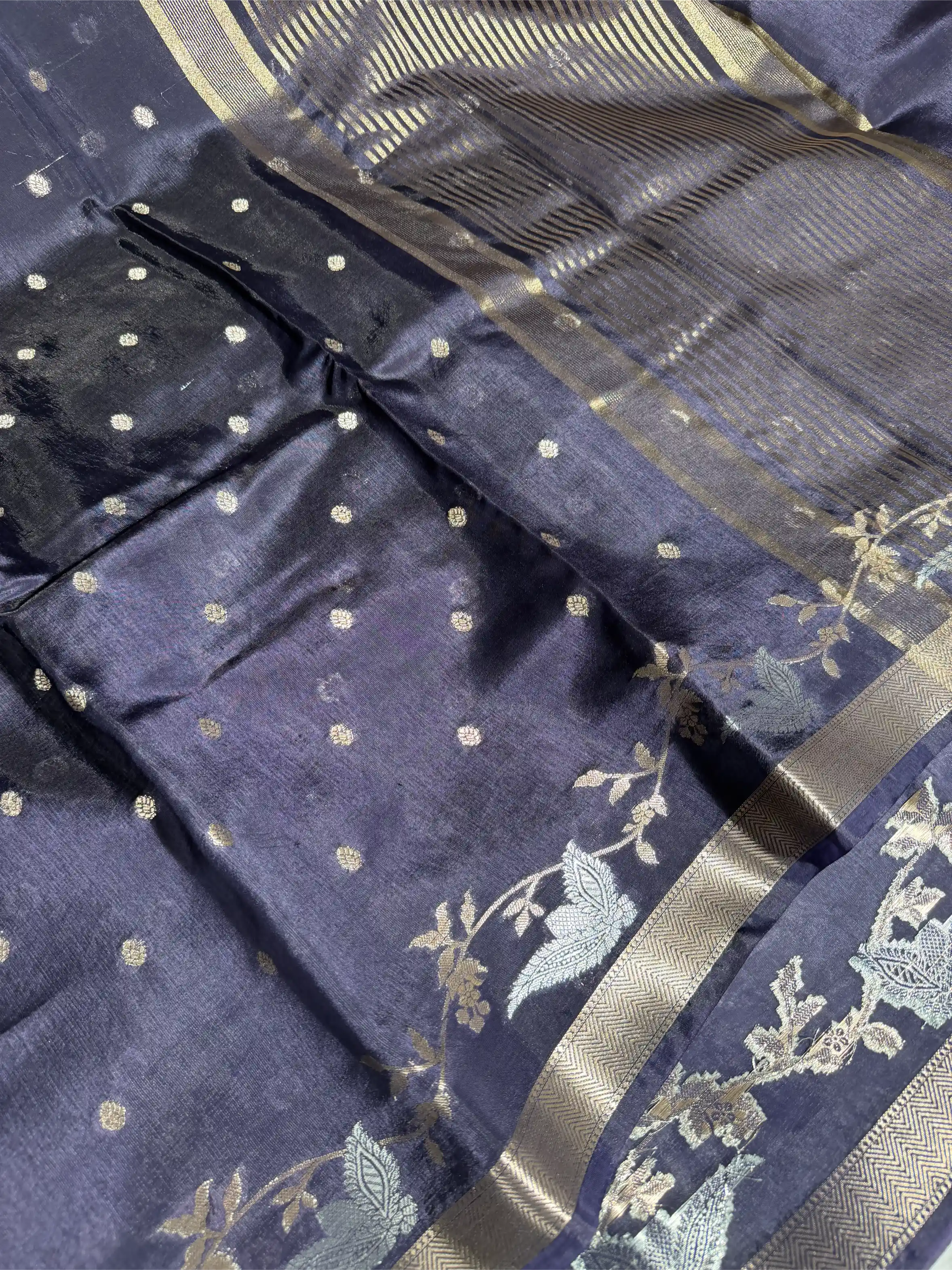 Navy Blue Warm Silk Contemporary Weave Banarasi Saree