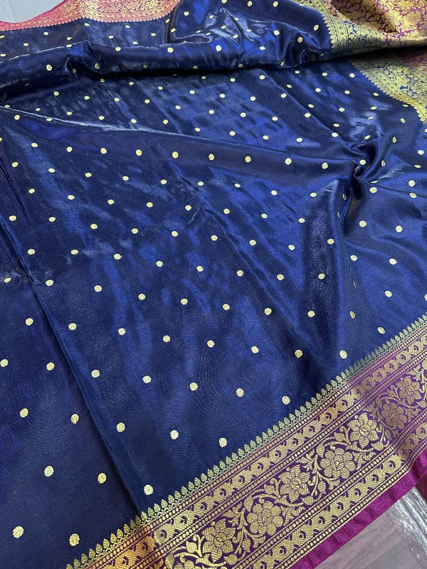 Navy Blue Colour Satin Silk Embroidered Saree