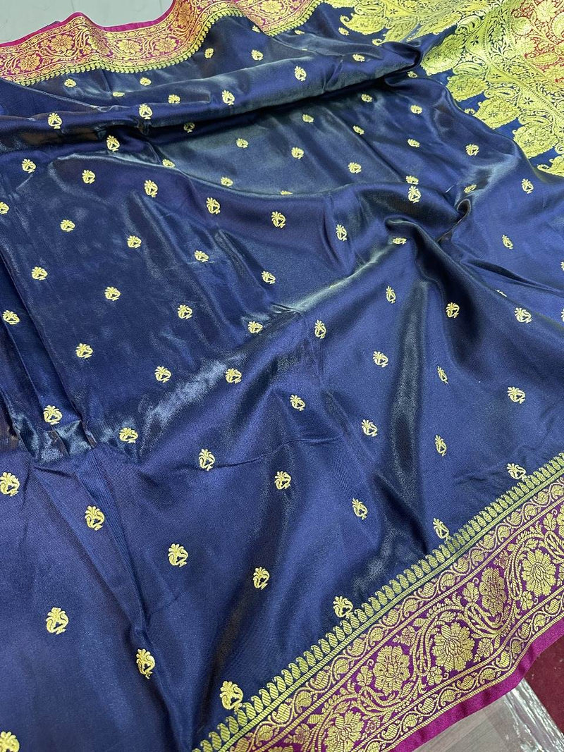 Navy Blue Colour Satin Silk Embroidered saree