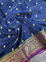 Navy Blue Colour Satin Silk Embroidered saree