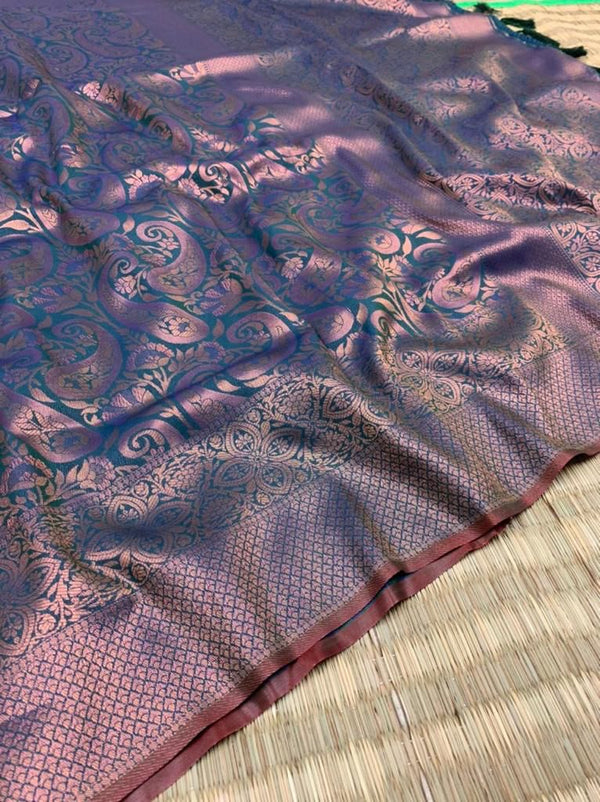 Navy Blue Softsilk Carry Pattern Floral Design Saree