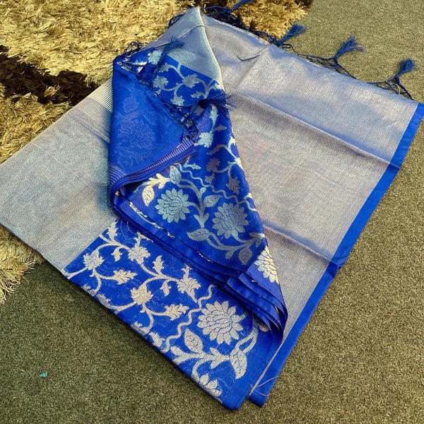 Navy Blue Tissue Silk Jacquard Border Saree
