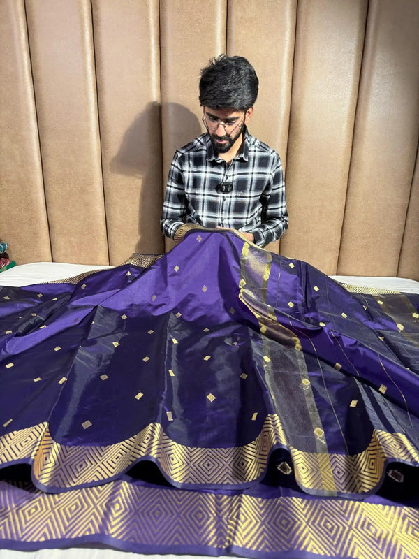 Nayanthara Ma’am Inspired Soft Katan Silk Golden Zari Diamond Buti Saree