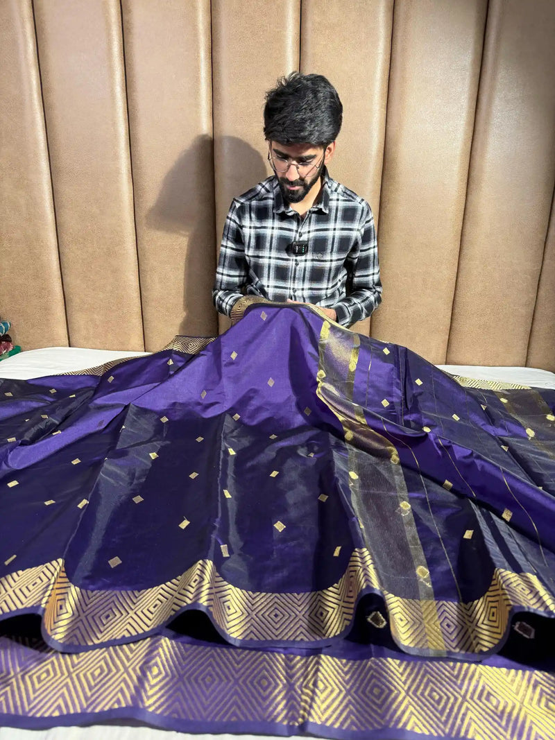 Nayanthara Ma’am Inspired Soft Katan Silk Golden Zari Diamond Buti Saree