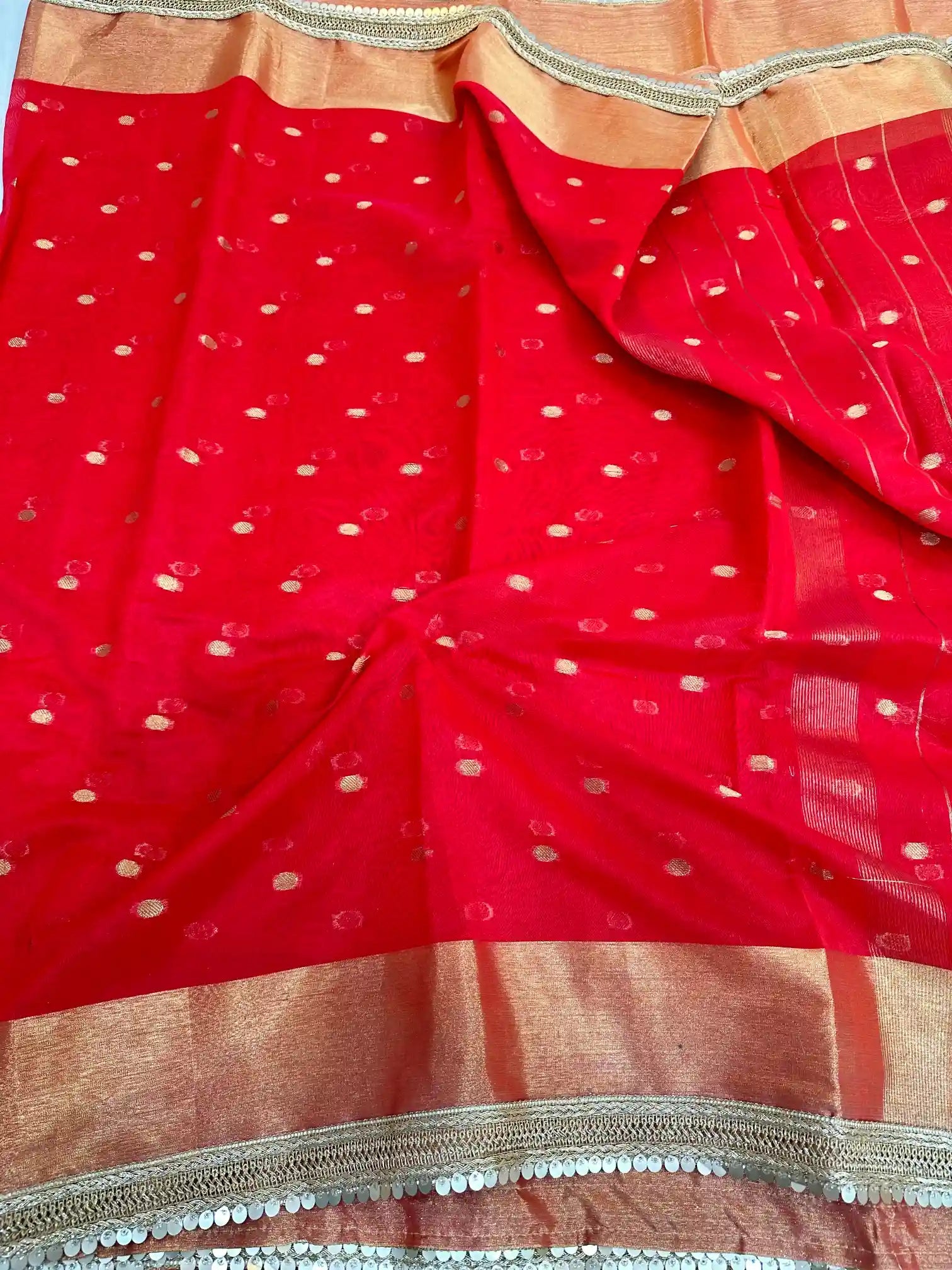 Nayanthara Maam Inspired Softsilk Polka Dots Banarasi Saree