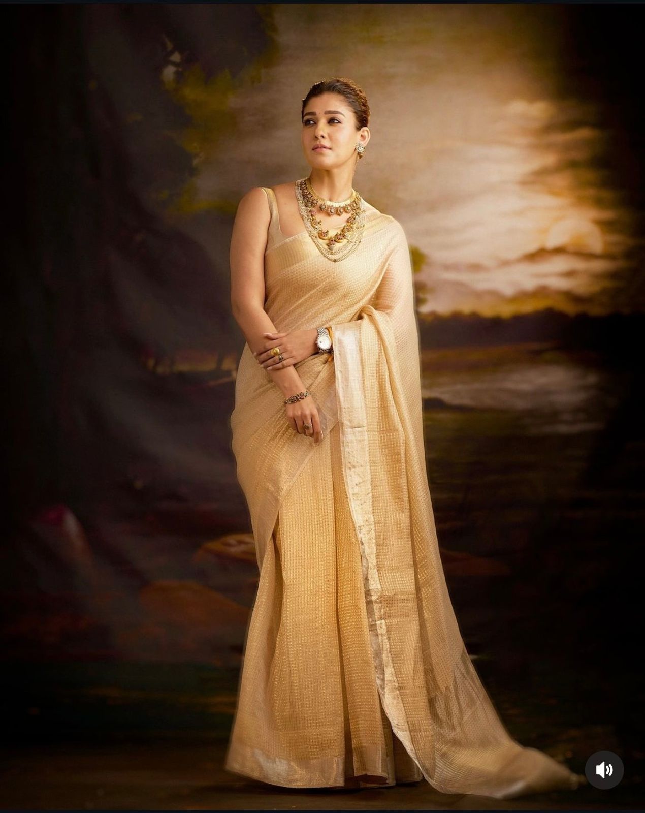Nayanthara inspired kanjivaram brocade tissue saree