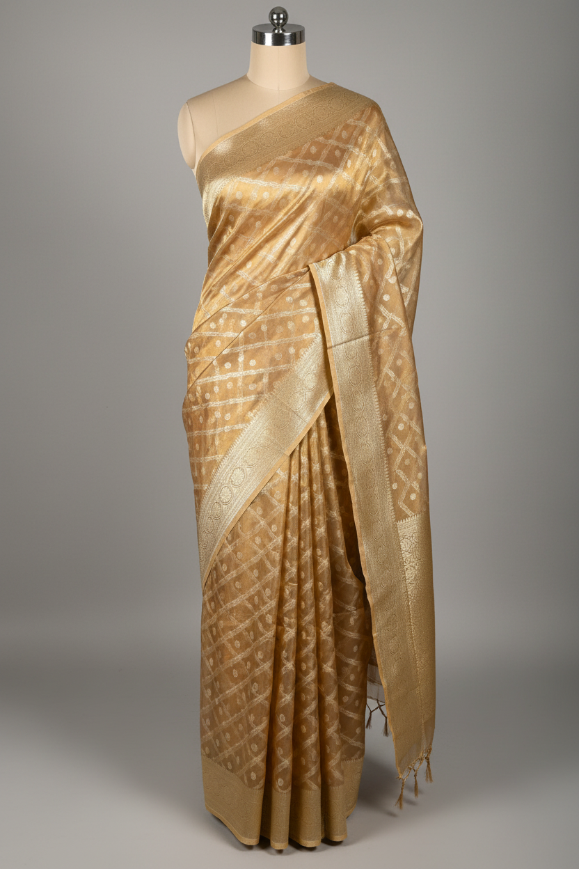Copper Tissue Silk Saree with rich pallu and blouse