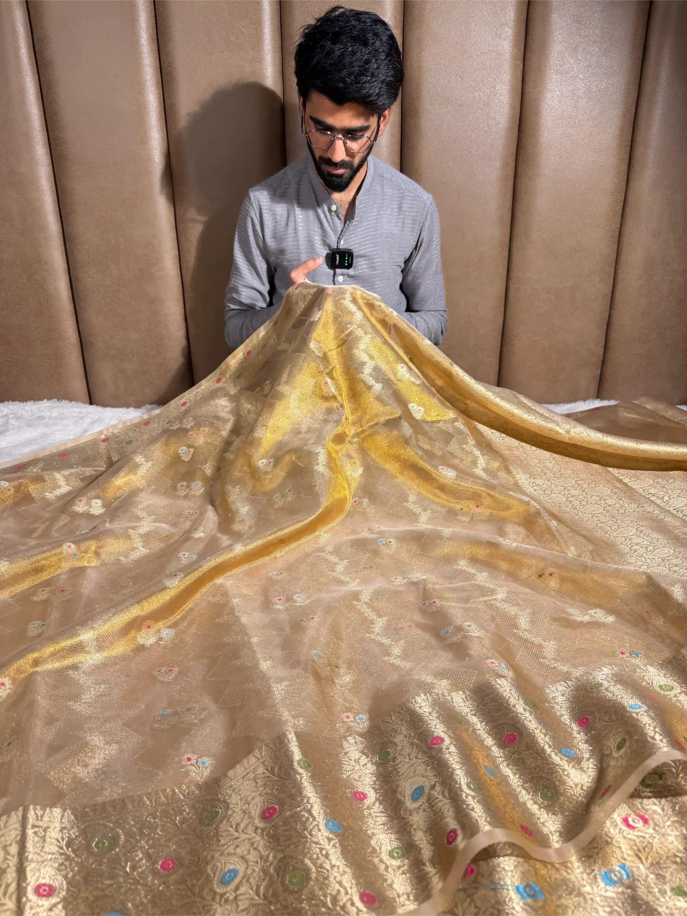 Never Seen Copper Tissue Silk Meenakari Banarasi Saree