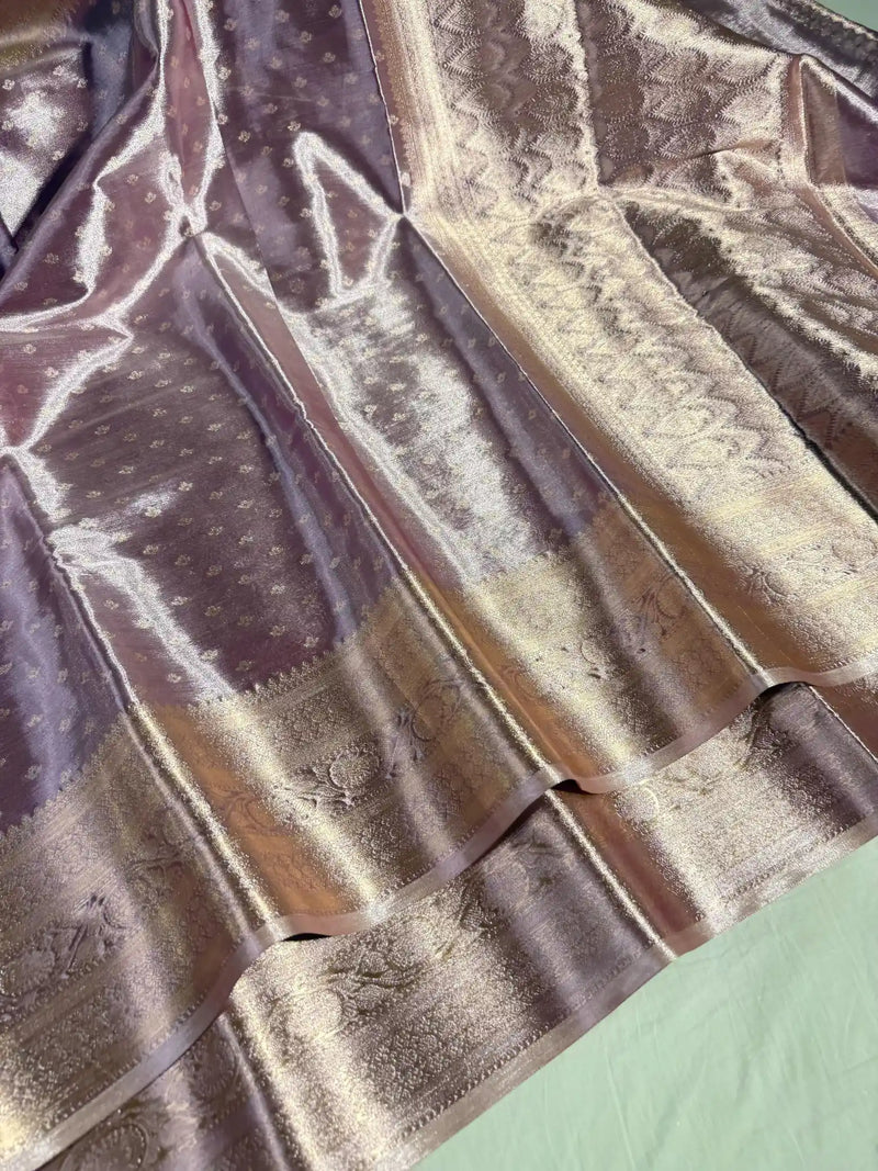 Never Seen Glare Glass Tissue Silk Lavender Banarasi Saree