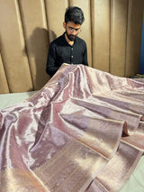 Never Seen Glare Glass Tissue Silk Lavender Banarasi Saree