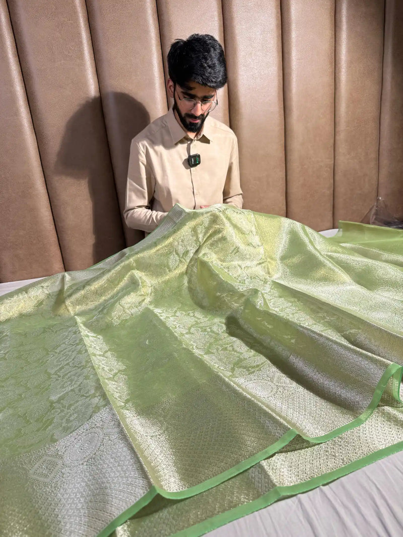 Never Seen Neon Glass Tissue Silk Banarasi Saree