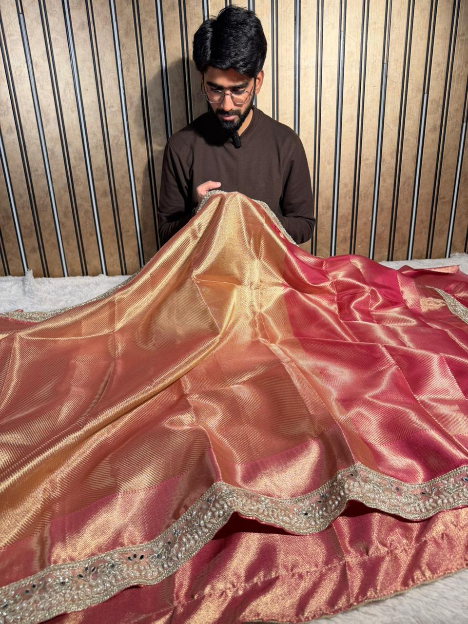 Nita ma’am Inspired Kanjivaram Tissue Silk Designer Lace Work Banarasi Saree 