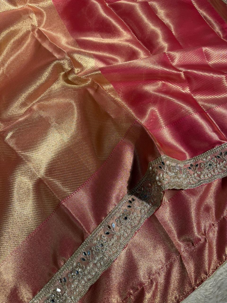 Nita ma’am Inspired Kanjivaram Tissue Silk Designer Lace Work Banarasi Saree 