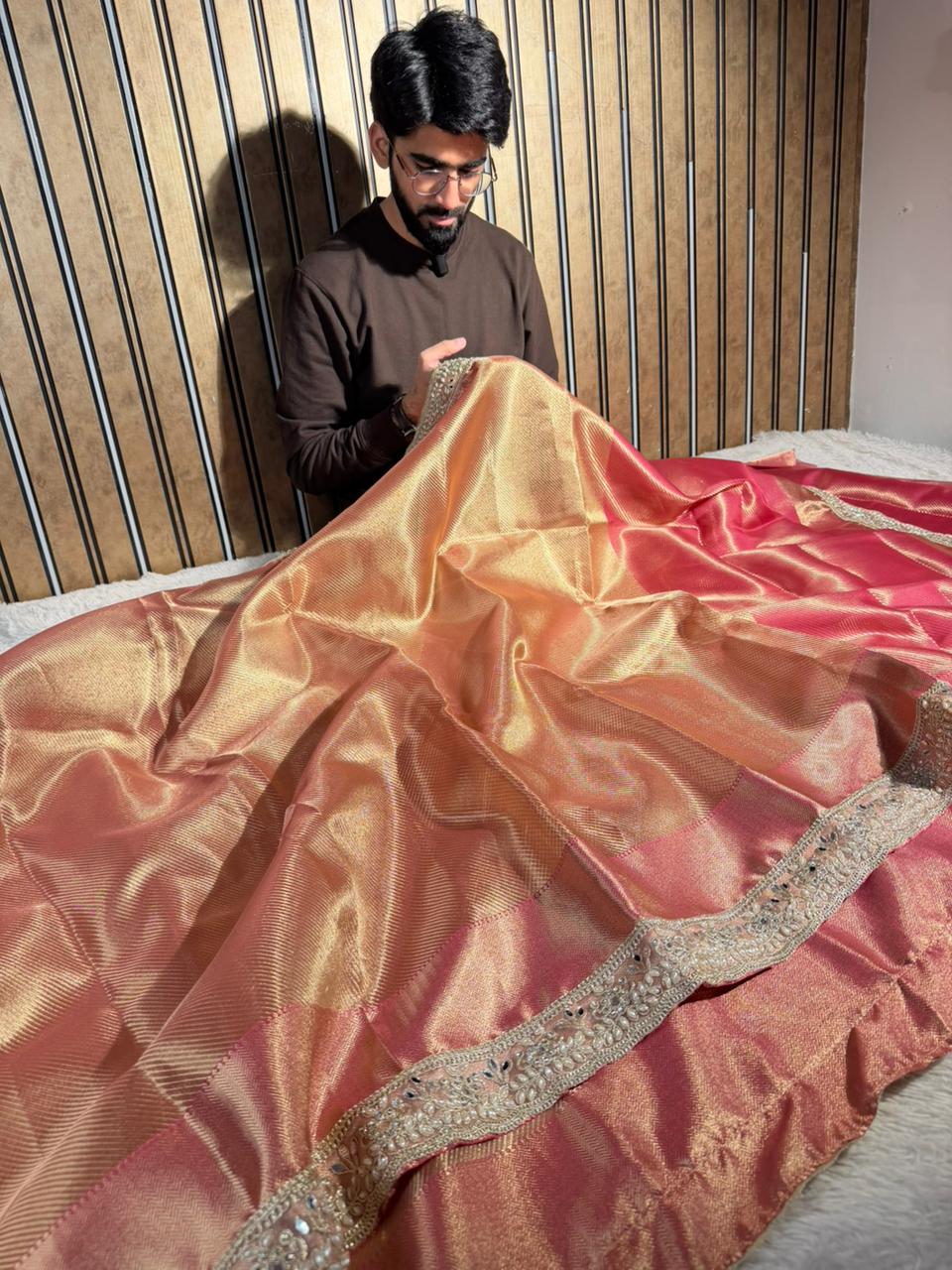 Nita ma’am Inspired Kanjivaram Tissue Silk Designer Lace Work Banarasi Saree 