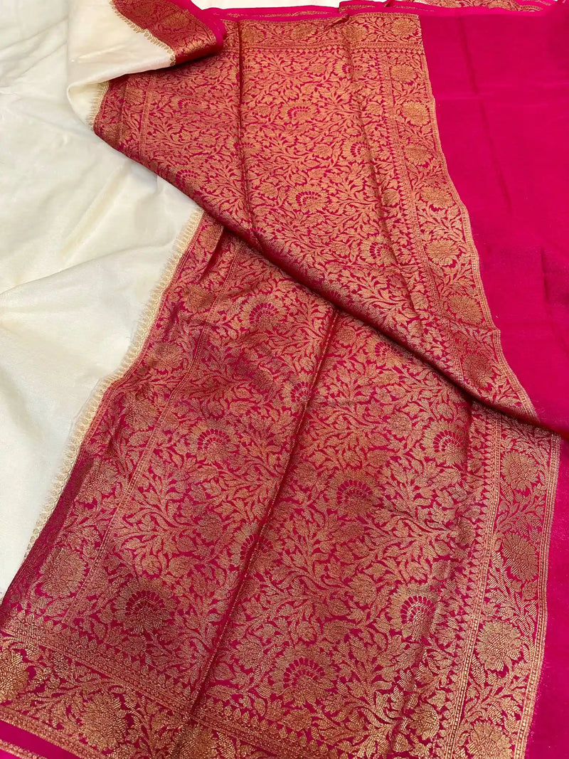 Off-White Mysore Crepe Silk Banarasi Saree