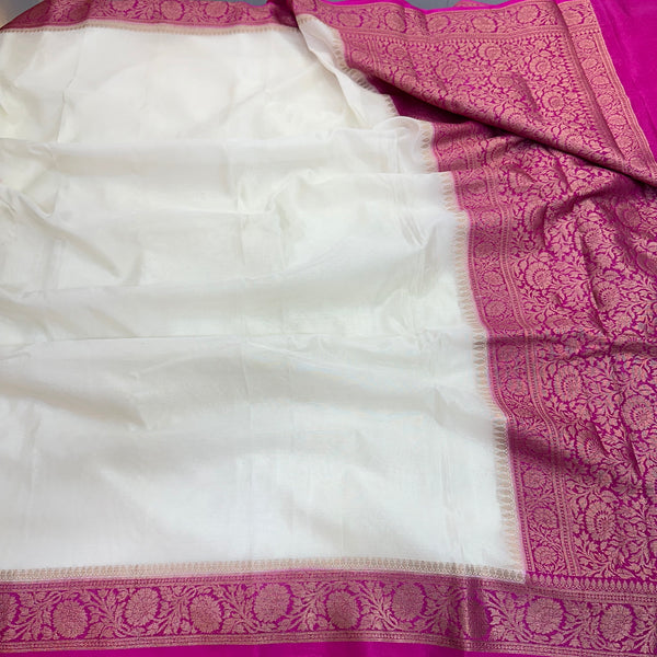 Off-White Mysore Crepe Silk Banarasi Saree