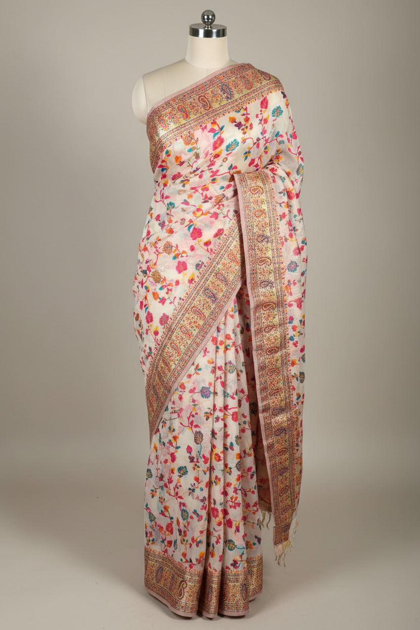 Off White Irresistible Pashmina Weave Soft Cotton Silk Saree