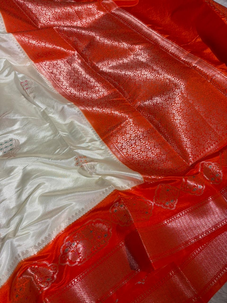 Off White Shade premium Chinia silk Banarasi saree