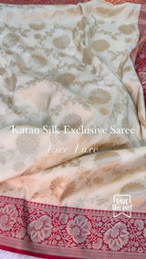 Off White Katan Silk Handloom Weave Banarasi Saree