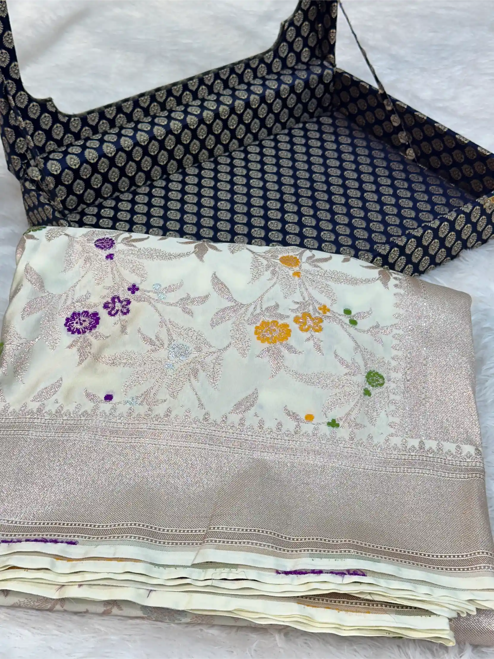 Off White Mashru Katan Silk Meenakari Intricate Weave Banarasi Saree