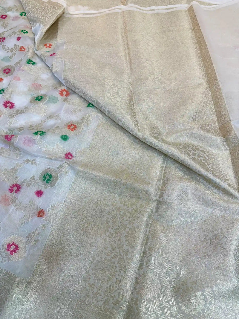 Off White Organza Silk Banarasi Sarees